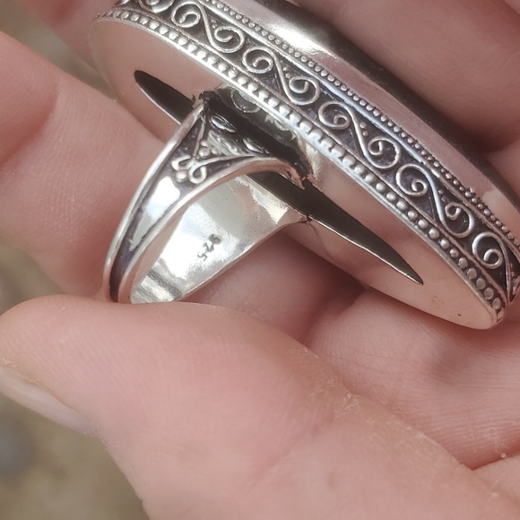 New Oversized Orthoceras Fossil Antique Design 925 Silver Statement Ring. - Picture 8 of 11